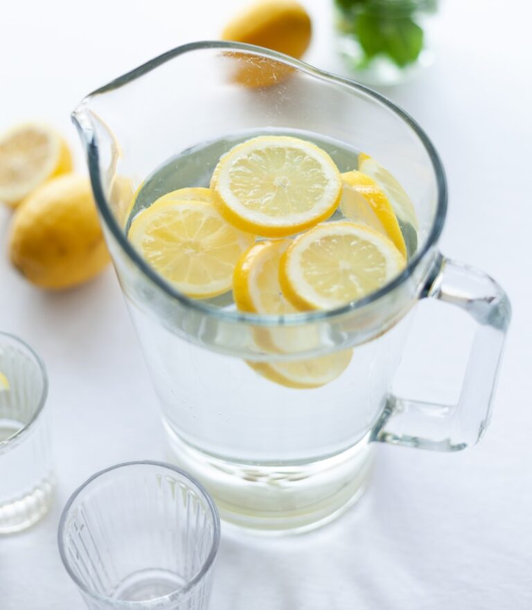 slices of lemons in clear pitcher filled with water
